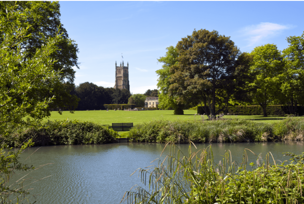 Picturesque landscape of Abbey Grounds in Cirencester
